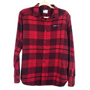 Columbia Cornell Woods Long Sleeve Flannel Shirt Men Sz S Red Jasper Ombre Plaid
